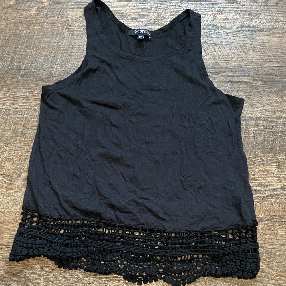 George Black Crochet-Hem Sleeveless Tank